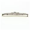 Image 6 : Antique Art Deco 14k White Gold Aquamarine & Diamond Open Filigree Wide Bar Pin