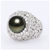 Image 2 : 11mm Tahitian Pearl and 3.00 ctw Diamond 18K White Gold Ring