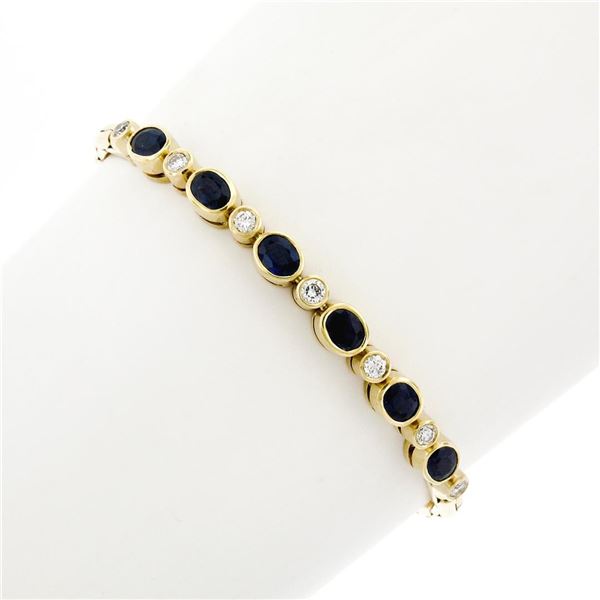 18K Yellow Gold 2.60 ctw Alternating Oval Sapphire Round Diamond Chain Bracelet