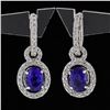 Image 2 : 18k White Gold 3.80 ctw FINE Oval Cut Purple Amethyst Diamond Drop Dangle Earrin