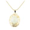 Image 2 : 12mm x 10mm Cabochon Jade Pendant with Chain - 14KT + 18KT Yellow Gold