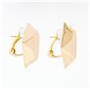 Image 4 : Large 14K Yellow Gold Puffed Geometric Button Earrings w/ Grooved & Concave Top