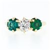 Image 4 : Antique Victorian 14k Gold 0.65 ctw Old Mine Cut Diamond Green Stone 3 Stone Rin