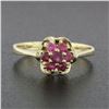 Image 2 : Vintage 18k Yellow Gold 0.37 ctw Round Ruby Wavy Halo Flower Cluster Petite Ring