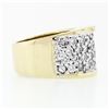 Image 5 : Vintage BREV 14k Gold & Platinum 1.56 ctw 4 Row Pave Diamond Wide Bombe Band Rin