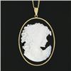 Image 6 : Vintage 14k Yellow Gold Black Onyx Carved Mother Of Pearl Cameo Pendant Necklace