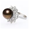 Image 2 : 12.9mm Tahitian South Sea Pearl and 1.16 ctw Diamond 14K White Gold Ring