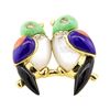 Image 1 : 0.12 ctw Diamond and Multi-Colored Gemstone Lovebird Pin - 14KT Yellow Gold