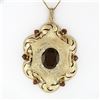 Image 2 : Vintage Large 14k Gold Oval & Round Red Garnet 18" Florentine Pendant Necklace