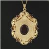 Image 8 : Vintage Large 14k Gold Oval & Round Red Garnet 18" Florentine Pendant Necklace