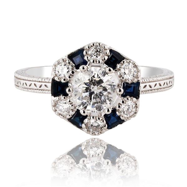 0.65 ctw Diamond and 0.32 ctw Blue Sapphire Platinum Ring (0.83 ctw Diamonds)