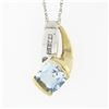 Image 2 : Petite 10K TT Gold Channel Blue Topaz Diamond Polished Overlap Pendant Necklace