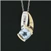 Image 5 : Petite 10K TT Gold Channel Blue Topaz Diamond Polished Overlap Pendant Necklace