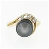 Image 4 : Vintage 14K Yellow Gold Round Diamond Dark Gray Pearl Solitaire Swirl Band Ring