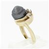 Image 7 : Vintage 14K Yellow Gold Round Diamond Dark Gray Pearl Solitaire Swirl Band Ring
