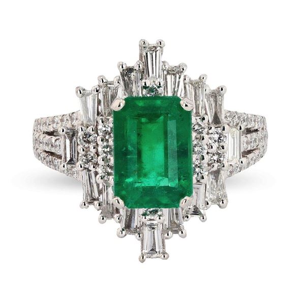 1.97 ctw Emerald and 1.19 ctw Diamond Platinum Ring