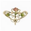 Image 1 : Antique Art Nouveau 14k Gold Seed Pearl Enamel Dual Swan Floral Open Brooch Pin