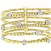 Image 2 : 18k Solid Gold 1.52in. Wide Cable Crossover Pave Diamond Cuff Flexible Bracelet