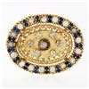 Image 1 : Vintage 14k Gold 2.4 ctw Diamond Sapphire Moonstone Oval Wreath Brooch Pendant