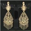 Image 2 : Vintage 18K Yellow Gold Open Work Drop Chandelier & Dangle Tassels Post Earrings