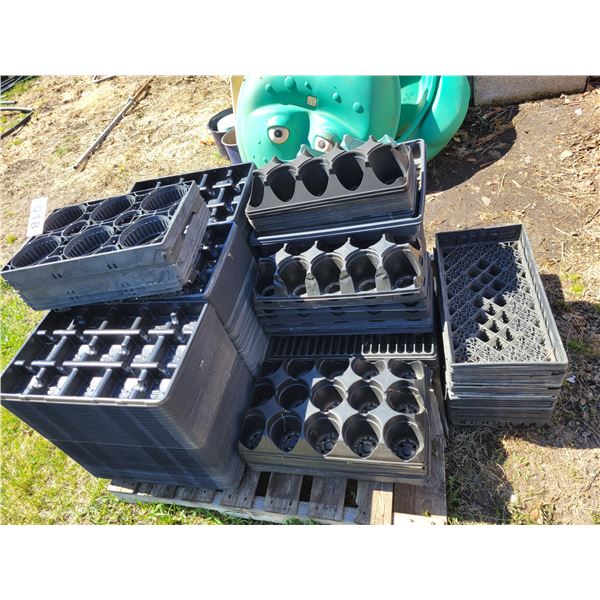 Approx.. 350- assort. Plastic trays, for 3-4" pots