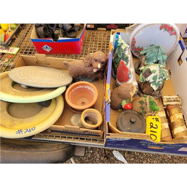 Gnome figurines, bird feeders, jewelry box, plant movers X 3