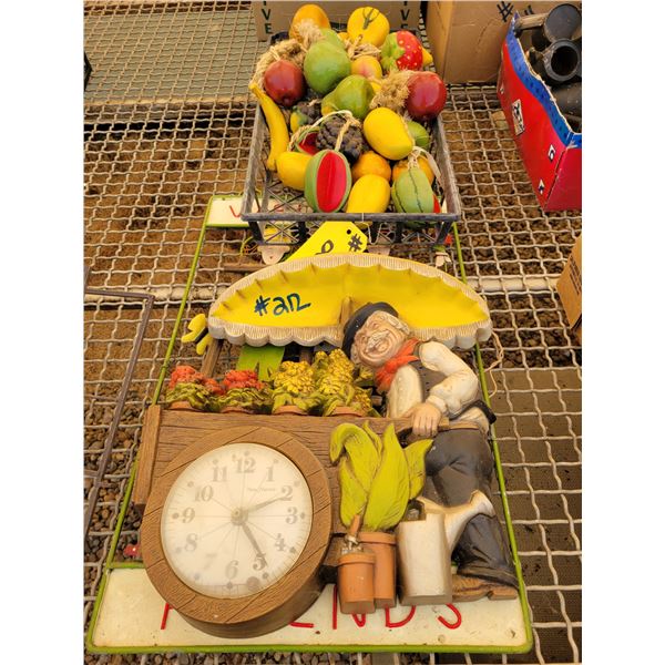 Ceramic fruit -hanging, Farmer clock, Welcome sign,