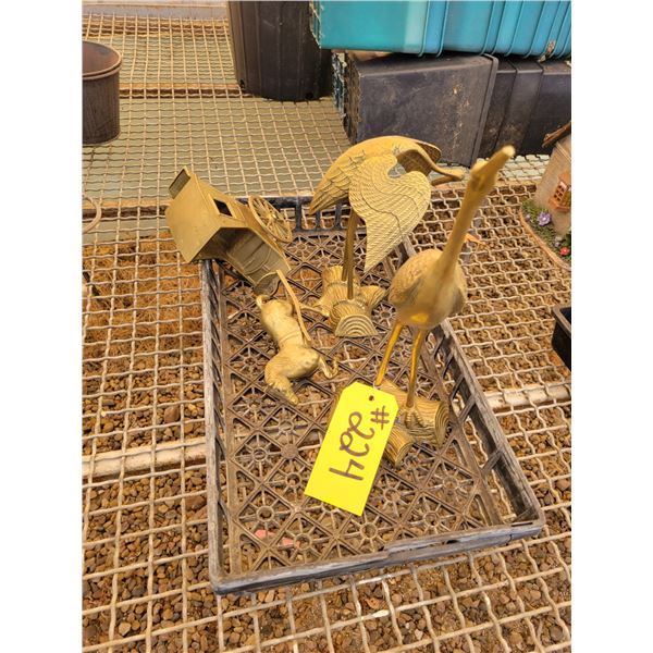 Antique Brass horse & buggy, Pair birds