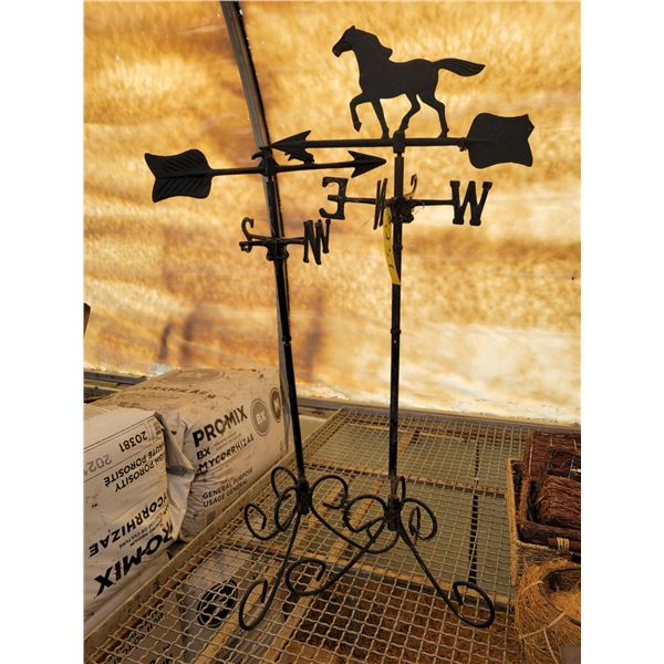 2 Metal weathervanes, 1- horse, 1- rooster (needs repair)
