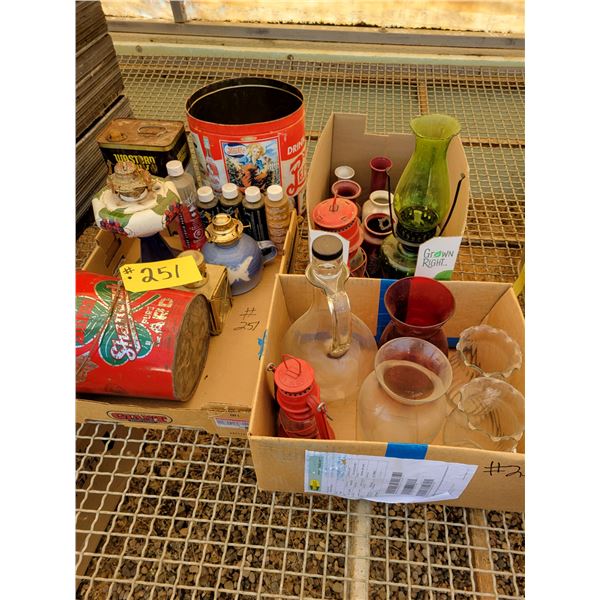 (selling all together) Flower vases, lamps, numerous vases, Lamps- copper, blue, grapes with metal c