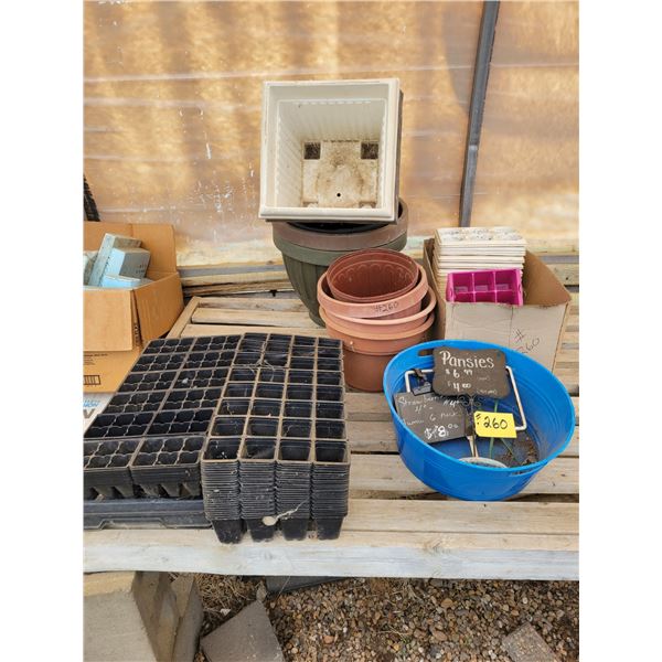 Asst Pots, 106's, 3 1/2" pots, planting trays, etc. ,9- 22"x5",3 16"x5"