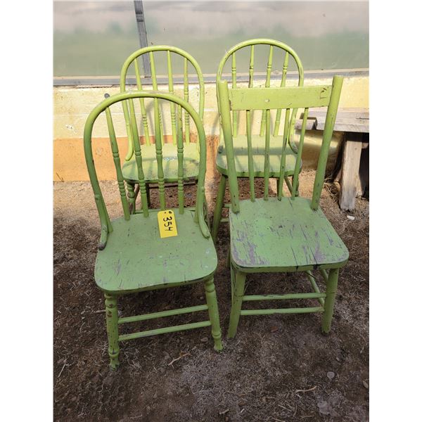 4 Green wooden chairs
