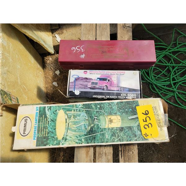 Box truck flares, Primus propane lantern, radio antenna XM
