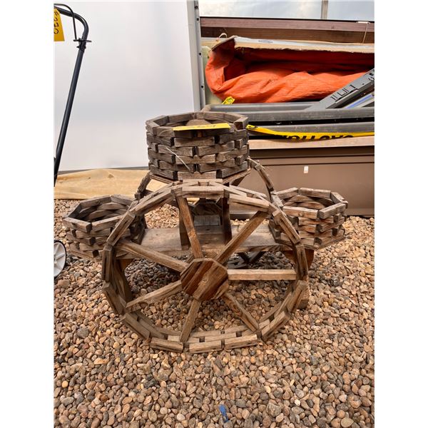 Wooden wheel flower planter