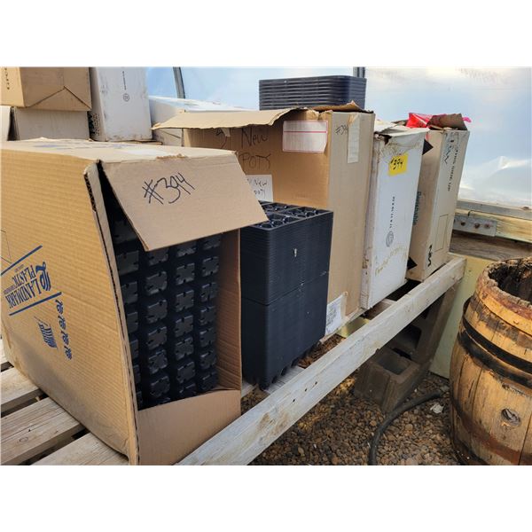 New Box Pots 1 box 4"",1 box 5" approx. 750,1 box 606, 1 stack 1208, 12062 boxes used