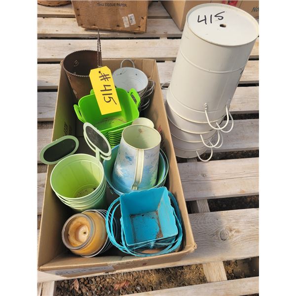 Asst fancy pots, metal & plastic