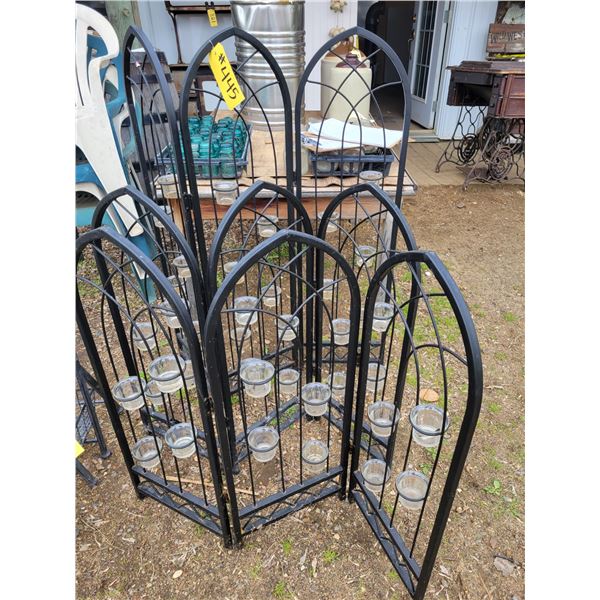 3- Sets of black iron wall dividers c/w votive candle holders