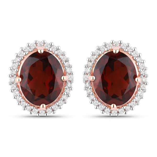 Rhodolite Garnet and Diamond Halo Earrings- Gem quality