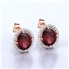 Image 2 : Rhodolite Garnet and Diamond Halo Earrings- Gem quality