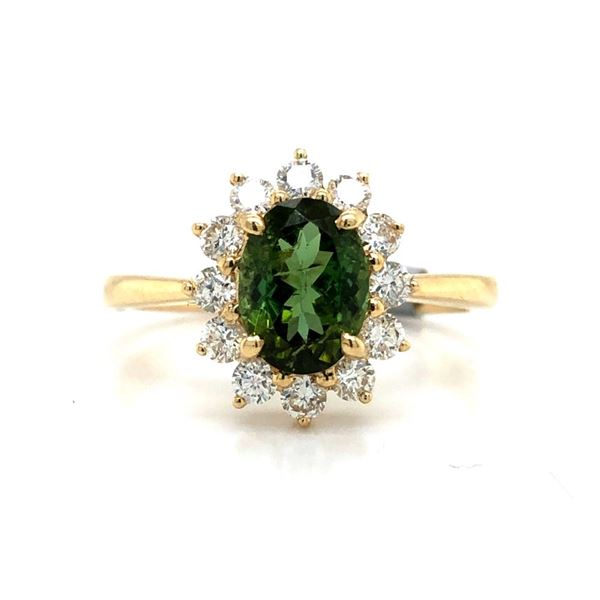 Verdalite - Green Tourmaline and Diamond Halo Ring