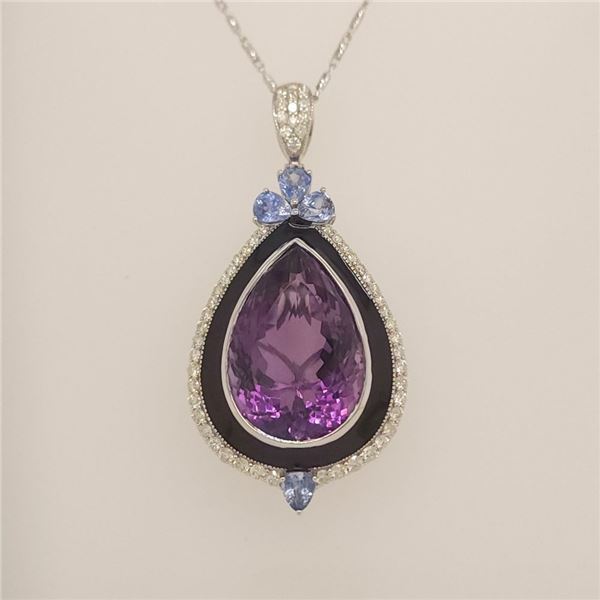 Amethyst, Sapphire, and Diamond Necklace - Designer, Enameled