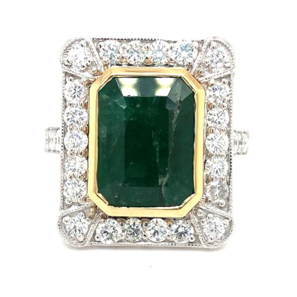 Emerald & Diamond Octagonal Ring Designer Signed