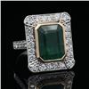 Image 7 : Emerald & Diamond Octagonal Ring Designer Signed