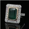 Image 8 : Emerald & Diamond Octagonal Ring Designer Signed
