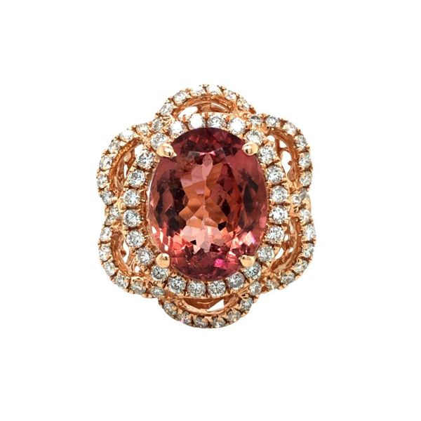 Pink Tourmaline and Diamond Ring Gem Quality