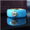 Image 4 : Sky Blue Enamel Wide Band with Bezel-Set Diamond