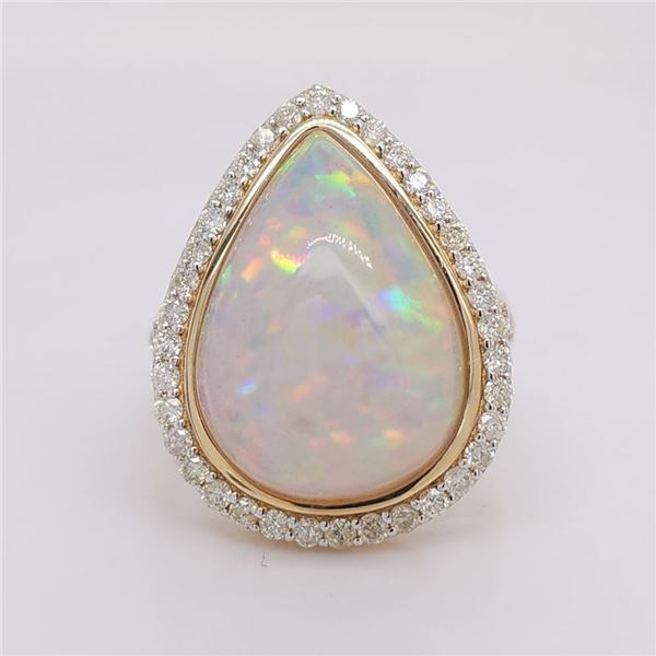 Opal and Diamond Halo Ring - Pear-Shaped