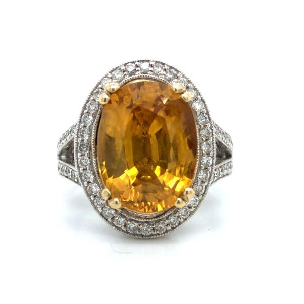 Yellow Sapphire Ring with Diamond Halo & Shoulders