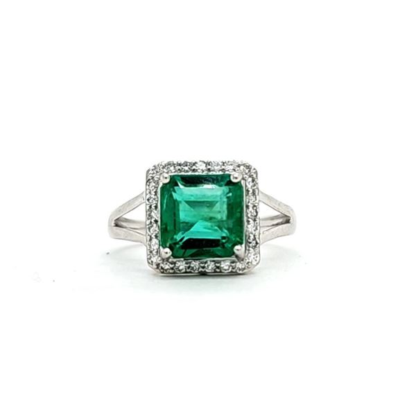 Zambian Emerald Ring Diamond Frame Split Shoulders