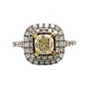 Image 1 : Cushion-Cut Yellow and Colorless Diamond Halo Ring